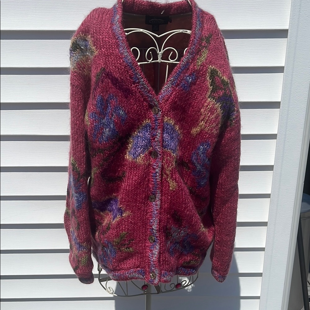 Icelandic mohair Floral Knit Cardigan